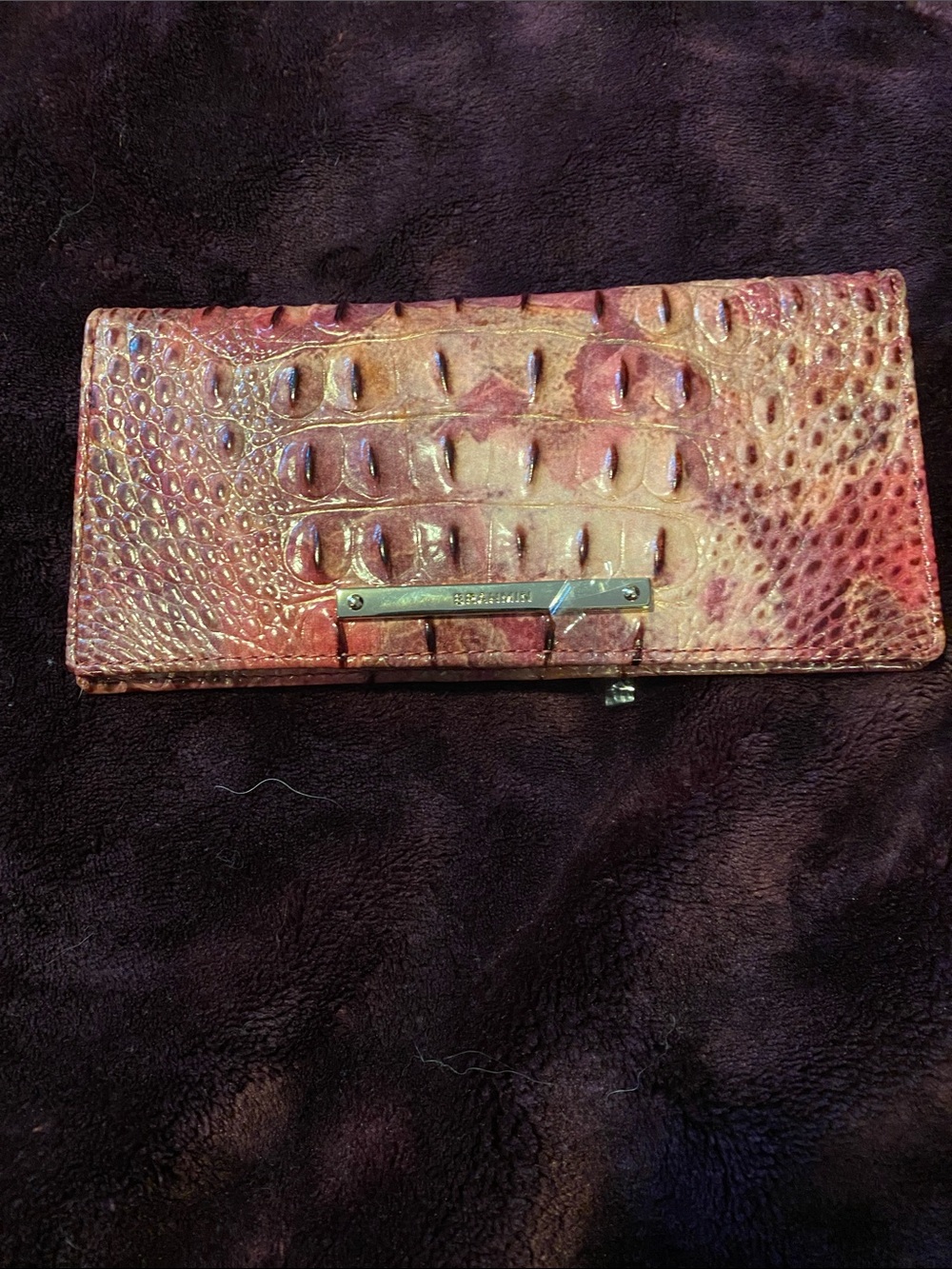 Brahmin Iridescent Pink Croc-Embossed Leather Wallet